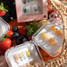 fruit press-on nails with lemon and cherry designs