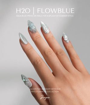 Dead Sea Blue handmade press-on nails featuring Seafoam Green Shell Nails with Pearls
