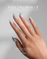 Great Barrier Blue underwater nails with seafoam gradients, chrome florals, and pearl finish