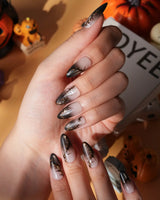 Black Briar press on nails with a nude to black cat eye ombre and raised gold thorn branches - image 3