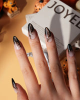 Black Briar press on nails with a nude to black cat eye ombre and raised gold thorn branches - image 4