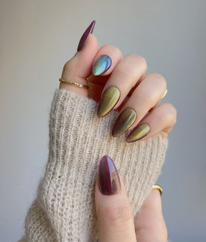 Brown Acrylic Cat-eye handmade press-on nails featuring Berry Mauve cat eye