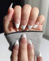 White French Tip Nails - 3D Classic custom size press-ons with transparent sculpted accents