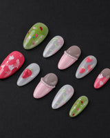 Haru Picnic Set medium almond nails with sweet berry art and soft floral styling