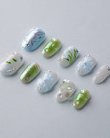 Lotus Breeze custom press-on nails — available in multiple shapes and sizes