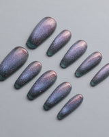 Spinning Aurora custom press-on nails — available in multiple shapes and sizes