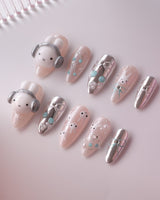 Miffy's Vacay custom-size nails with cute 3D character detail and chrome shine