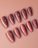 Rose Brew nail art close-up showing Maroon cat eye nails details