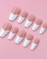 White French Tip Nails - 3D Classic medium coffin press-ons with elegant white tips