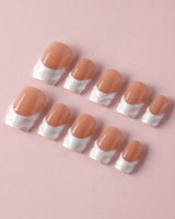 White French Tip Nails - 3D Classic short square press-ons with glossy French manicure