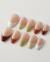 Fall Palette press-on nails with mixed autumn colors and fall-inspired gel details