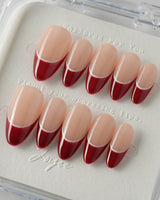 Classic Return - Rose press-on nails with polished burgundy tips and soft nude contrast