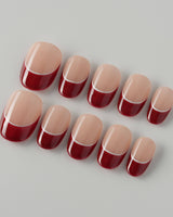 Classic Return - Rose nails with burgundy and nude French styling and clean white line art
