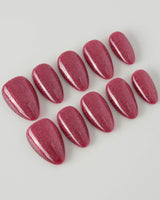 Ruby Red Cat-eye custom press-on nails — available in multiple shapes and sizes
