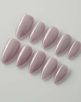 Clean Rainbow Cat-eye press-on nail set — pale pink cat eye nails design, hand-painted with real gel polish