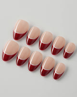 Classic Return - Rose nail design with nude base, burgundy tips, and minimalist white accent