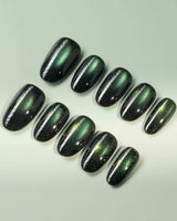 Forest Green Chase custom press-on nails — available in multiple shapes and sizes