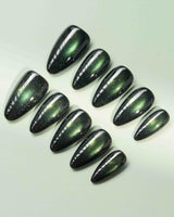 Forest Green Chase custom press-on nails — available in multiple shapes and sizes