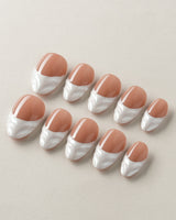 White French Tip Nails - 3D Classic extra short almond nails with glossy minimalist tips
