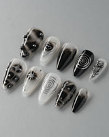 Black & Silver Void custom press-on nails — available in multiple shapes and sizes