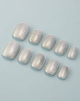 Silver White Cat-eye Nails custom press-on nails — available in multiple shapes and sizes