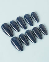 Glitter Glitz Navy custom press-on nails — available in multiple shapes and sizes