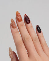 The Whole Fall nails with caramel brown gradient and dimensional water-ripple gel detail