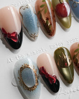 Snow White Medium Almond with multicolored cute 3d handmade press-on nails - image 1