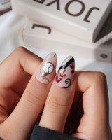Alice in Wonderland Medium Almond with red Luxury non-3d handmade press-on nails - image 4