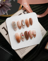 Beauty and the Beast Short Almond with brown Luxury non-3d handmade press-on nails - image 2