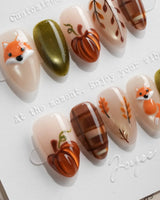 Sly Fox Extra Short Almond with brown cute Animal non-3d handmade press-on nails - image 1