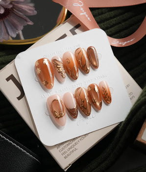 Gilded Wings Medium Almond with gold&silver Luxury non-3d handmade press-on nails - image 1