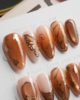 Gilded Wings Medium Almond with gold&silver Luxury non-3d handmade press-on nails - image 3