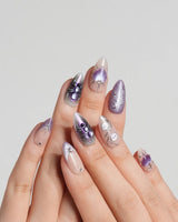 Luminous Spider press-on nails — nude base purple chrome