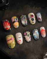 Cute Flame Elves press-on nails — cartoon mix design flame