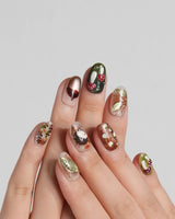 Autumn Tales press-on nails with woodland hedgehog, mushroom accents and handmade fall nail art