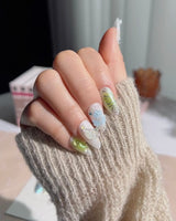Lotus Breeze press-on nails — Pearly and 3D Sculpted Florals handmade nail art by Joyee Nails
