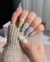 Lotus Breeze handmade press-on nails featuring Pearly and 3D Sculpted Florals