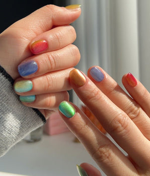 Colored Stone handmade press-on nails featuring Colorful Cat Eye Nails
