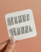Velvet Frost press-on nails — 3D Spiral Texture, Silver Glitter Effect. handmade nail art by Joyee Nails