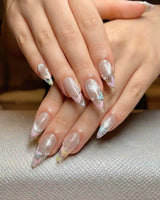 Glass Wing handmade press-on nails featuring Cat-eye & Fluttering Butterflies