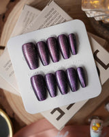 Mauve Nail Color Cat-eye press-on nails — dark purple cat eye nails handmade nail art by Joyee Nails