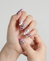 Boo Barbie press-on nails in short almond shape — Pink White Halloween, Ghost Pumpkin Mummy.