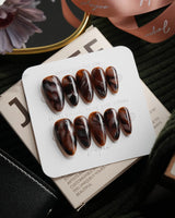 Onyx Medium Almond with brown non-3d Tortoiseshell Nails handmade press-on nails - image 2