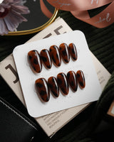 Tortoise Medium Almond with brown non-3d Tortoiseshell Nails handmade press-on nails - image 2