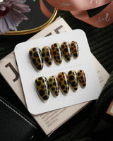 Moss Medium Almond with green non-3d Tortoiseshell Nails handmade press-on nails - image 2