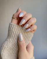 Silver White Cat-eye Nails handmade press-on nails featuring silver white cat eye