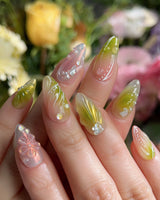 Aqua - Spring Ripple Bloom press-on nails — Vivid Pink & Green,