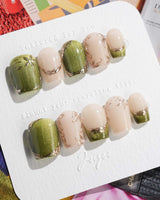 Aquagrass - Liquid Ballerina nails in extra short coffin — Vintage Olive Green, Embossed