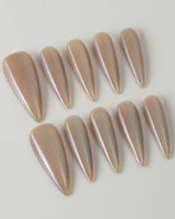 Aurora Icefire press-on nails in long stiletto shape — Icy Iridescent Cat Eye.